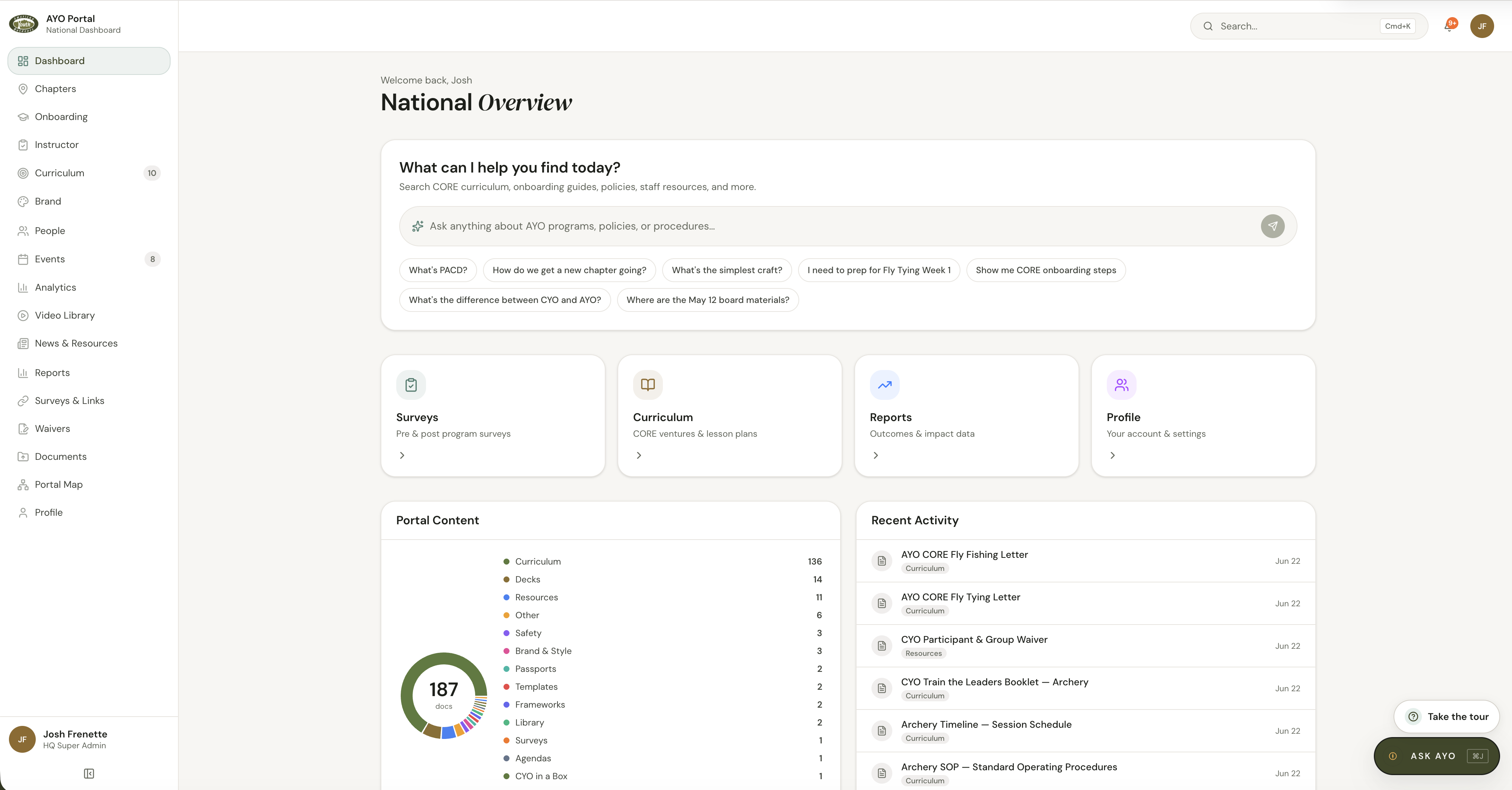 AYO Portal dashboard