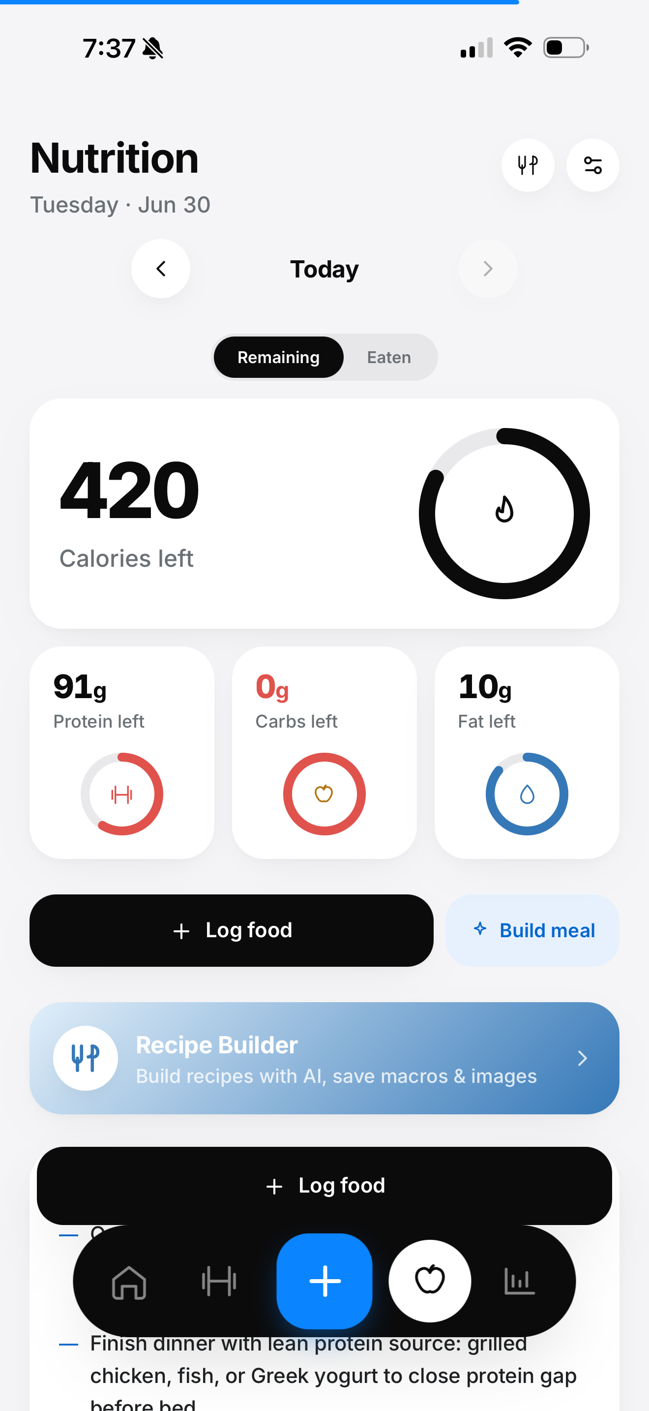Nutrition and macro tracking