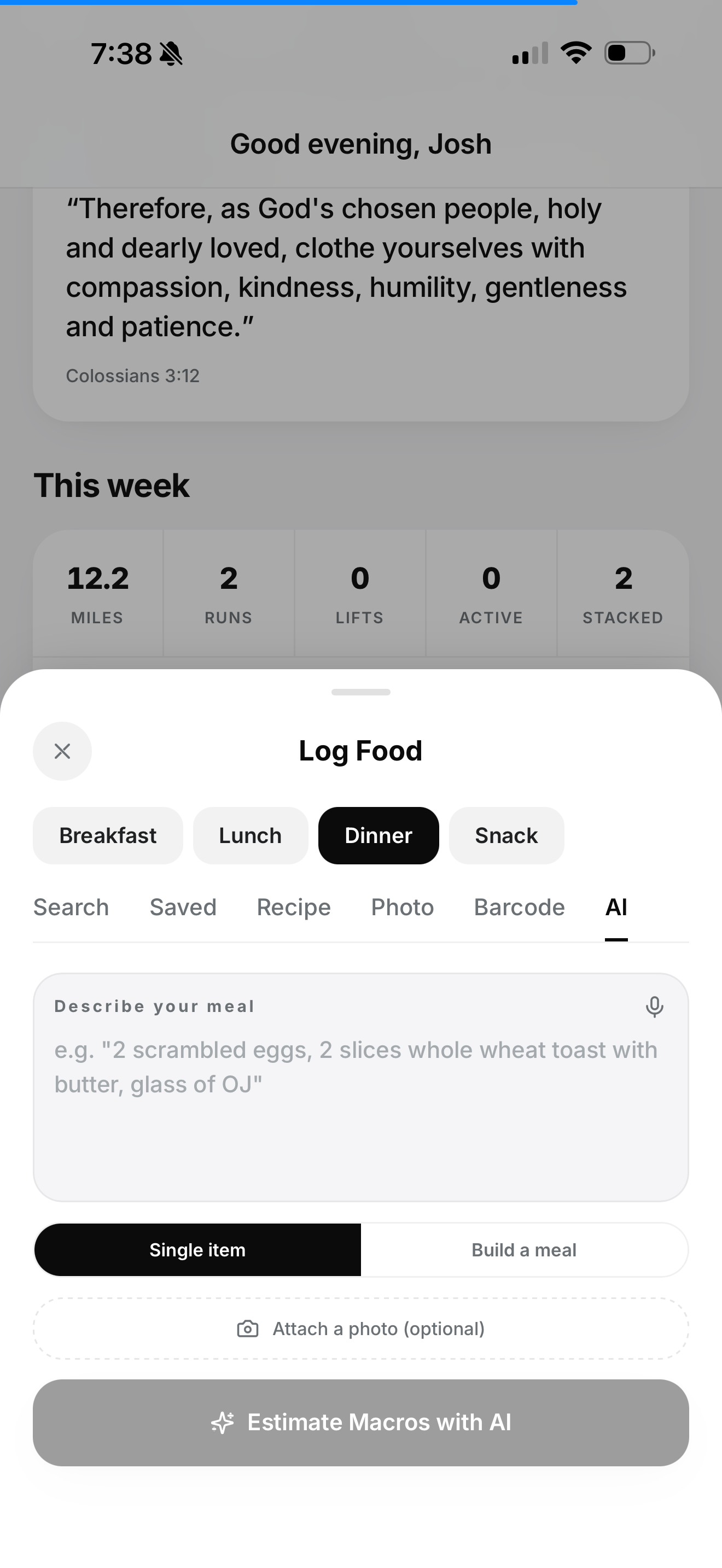 Log food with AI macro estimation